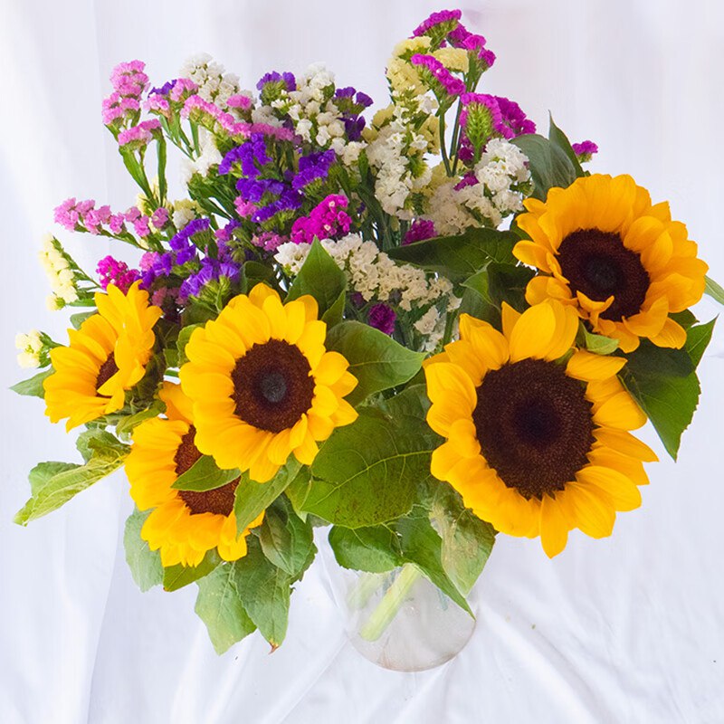 钟爱花卉 5枝向日葵+5枝勿忘我鲜花